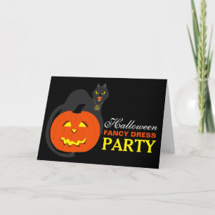 Kat op Pumpkin Halloween Fancy Dress Party Invite Bedankkaart