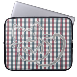 Kat op rode en blauwe schaal laptop sleeve