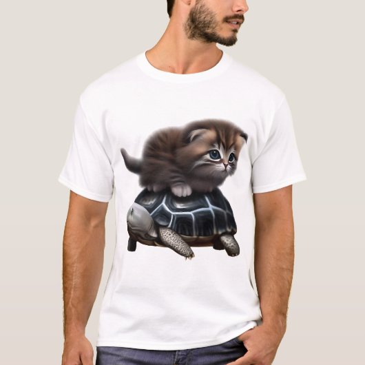 Kat op schildpad t-shirt (Voorkant)