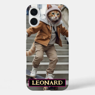 Kat op Skateboard Lees Feline Extreme Sportcadeau iPhone 16 Plus Hoesje