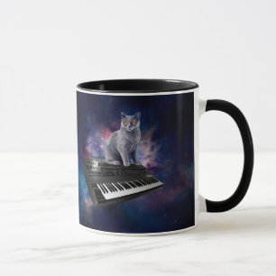 Kat op synthesizer in de ruimte mok