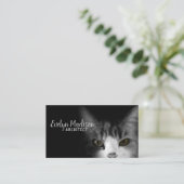 Kat op zwarte achtergrond visitekaartje (Staand voorkant)