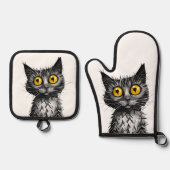 Kat Oven Mitt & Pothouder Set (Voorkant)