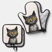 Kat Oven Mitt & Pothouder Set (Voorkant / Achterkant)