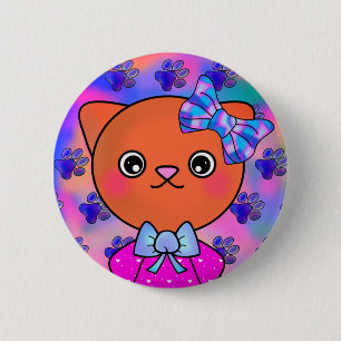 Kat overspoelen Kute Paw Drukt vrolijke glimlach a Ronde Button 5,7 Cm