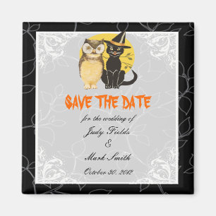 Kat & Owl Halloween Wedding sparen de Datum Magnet Magneet