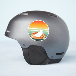 Kat paardrijden pizza retro sticker