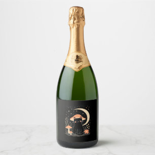 Kat Paddenstoel Hoed Cottagecore Kitten Kitty Vrou Sparkling Wijnetiket