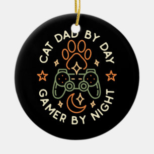 Kat papa op dag gamer bij nacht videogames keramisch ornament
