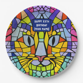Kat Party for any Gender / Age - Cheerful Mosaic Papieren Bordje