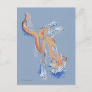 Kat Pastel Oranje en witte tablet in blauw Briefkaart