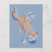 Kat Pastel Oranje en witte tablet in blauw Briefkaart (Voorkant)