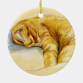 Kat Pastel - Oranje tablet - Relaxed Pose Keramisch Ornament (Achterkant)