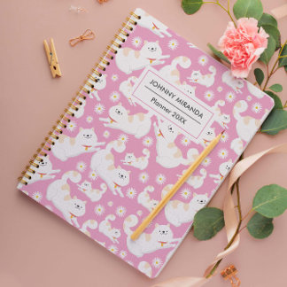 Kat Patroon Jaar en Naam Wit Planner
