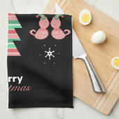 Kat-patroon voor prettige kerstbomen theedoek (Quarter Fold)