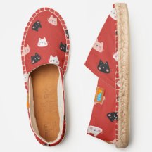 Kat Patroon Vrouwen Rood Canvas Espadrilles Schoen