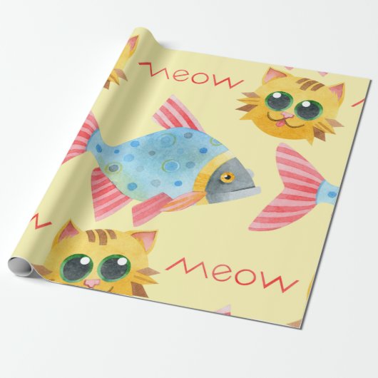 Kat Pattern Cute Colorful Pets Animals Cadeaupapier (Uitgerold)