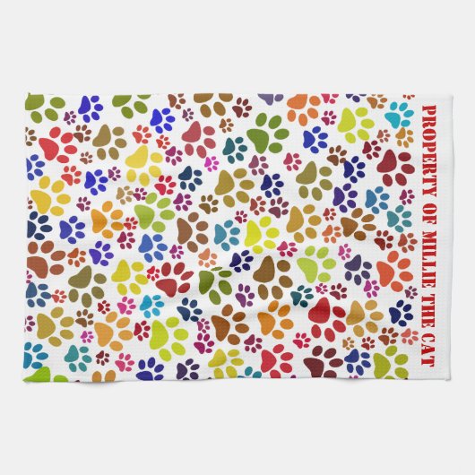 Kat Paw Print Pet Name Pattern Kitchen Towel Theedoek (Horizontaal)