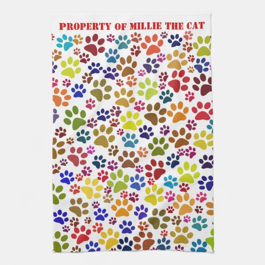 Kat Paw Print Pet Name Pattern Kitchen Towel Theedoek (Verticaal)