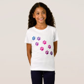 Kat Paws Pattern roze Blue Paars Cute T-shirt (Voorkant volledig)