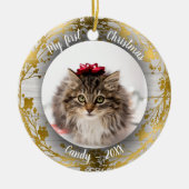 Kat Pet First-kerstfoto Gold Foils Keramisch Ornament (Voorkant)