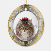 Kat Pet First-kerstfoto Gold Foils Keramisch Ornament (Links)