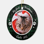 Kat Pet First Kerstfoto Rustic Green Pset Keramisch Ornament (Links)