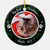 Kat Pet First Kerstfoto Rustic Green Pset Keramisch Ornament (Achterkant)