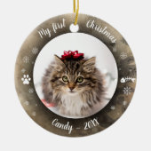 Kat Pet First kerstfoto Rustige Animal Print Keramisch Ornament (Voorkant)