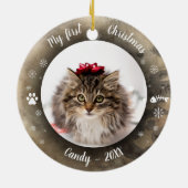 Kat Pet First kerstfoto Rustige Animal Print Keramisch Ornament (Achterkant)