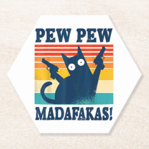 Kat Pew Pew Madafakas Crazy Kat Geweer Kartonnen Onderzetters