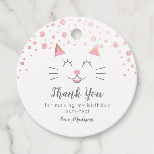 Kat Pink Gold Birthday Bedankjes Labels (Voorkant)