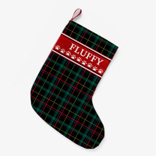 Kat Plaid Rode Banner Naam Witte Poot Prints Kleine Kerstsok