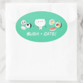 Kat plus Sushi staat voor schattigheid! Ovale Sticker (Tas)