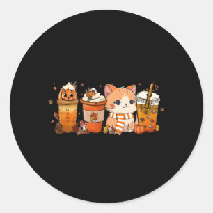 Kat Pompoen Spice Coffee Latte Herfst Herfstseizoe Ronde Sticker