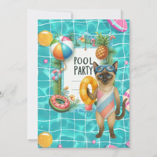 Kat Pool Feestje Kaart (Voorkant)