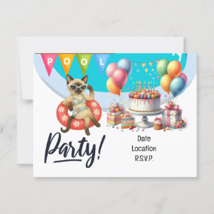 Kat Pool Verjaardagsfeest voor kattenliefhebbers Briefkaart