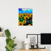 Kat Poster, Zonnebloemenveld, Impressionistische K Poster (Thuiskantoor)