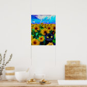 Kat Poster, Zonnebloemenveld, Impressionistische K Poster (Keuken)