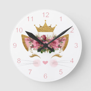 Kat Princess Wall Clock Ronde Klok