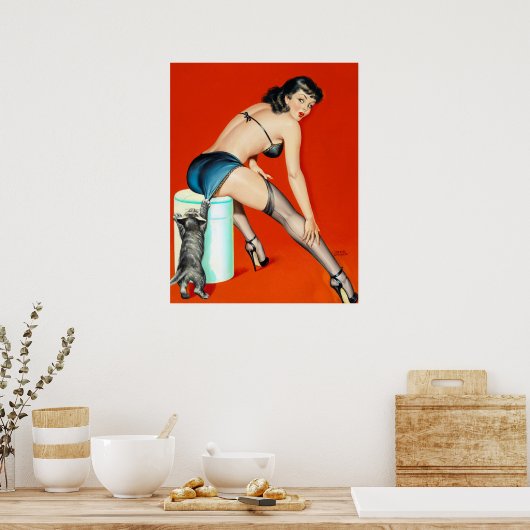 Kat pulp omhoog poster (Keuken)