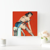 Kat pulp omhoog vierkante klok (Huis)