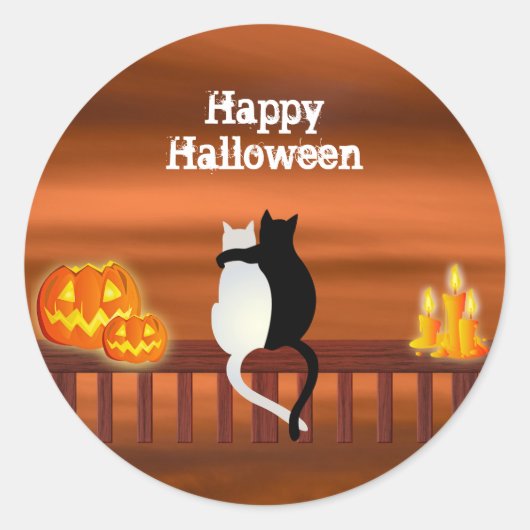 Kat Pumpkins Candles Halloween Ronde Sticker (Voorkant)