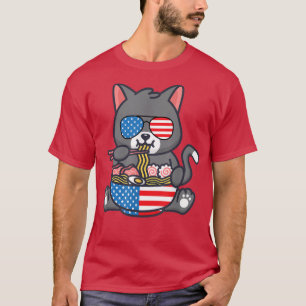 Kat Ramen American Anime Flag 4 juli Funny Pa T-shirt