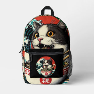 Kat Ramen Japanse Kunst Vintage Stijl Bedrukte Rugzak