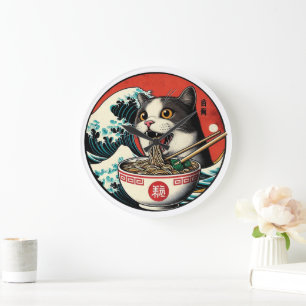 Kat Ramen Japanse Kunst Vintage Stijl Grote Klok