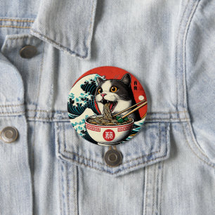 Kat Ramen Japanse Kunst Vintage Stijl Ronde Button 7,6 Cm
