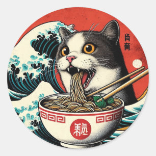 Kat Ramen Japanse Kunst Vintage Stijl Ronde Sticker