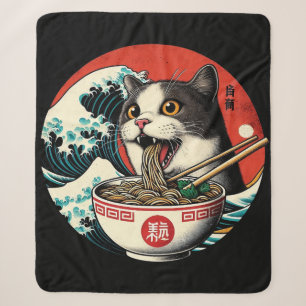 Kat Ramen Japanse Kunst Vintage Stijl Sherpa Deken