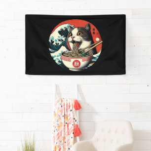 Kat Ramen Japanse Kunst Vintage Stijl Spandoek